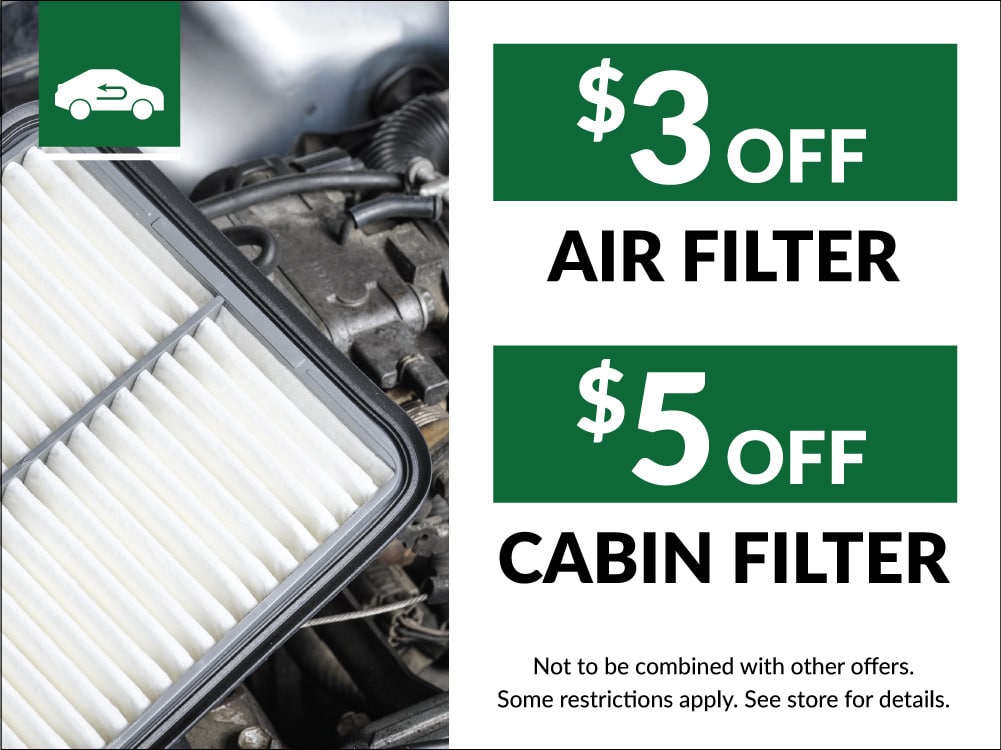 Coupon for $3 off air filter or $5 off cabin filter